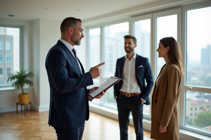 Agent immobilier en costume dans un appartement lumineux