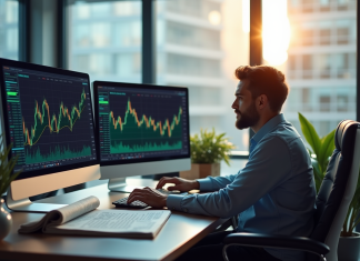 Trading : comprendre l’analyse fondamentale des marchés financiers Analyste financier étudiant plusieurs écrans avec graphiques et rapports
