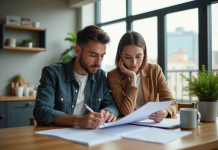 Achat sans apport : avantages et inconvénients à connaître Jeune couple dans une cuisine moderne examine des documents immobiliers