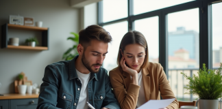Achat sans apport : avantages et inconvénients à connaître Jeune couple dans une cuisine moderne examine des documents immobiliers