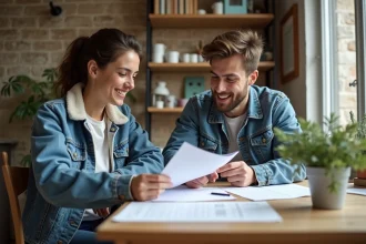 Jeune couple français discutant de leur prêt immobilier