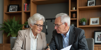 Comment optimiser la succession de la communauté universelle Couple senior lisant des documents juridiques dans un bureau moderne