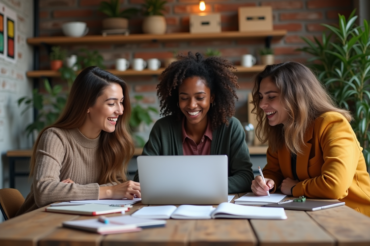 Groupe diversifié de jeunes collaborant autour d