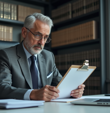 Expert en droit en bureau moderne avec dossiers et ordinateur