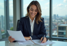 Femme d'affaires confiante dans un bureau luxembourgeois