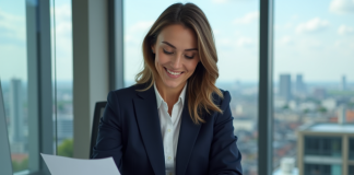 Femme d'affaires confiante dans un bureau luxembourgeois