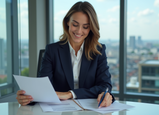 Femme d'affaires confiante dans un bureau luxembourgeois