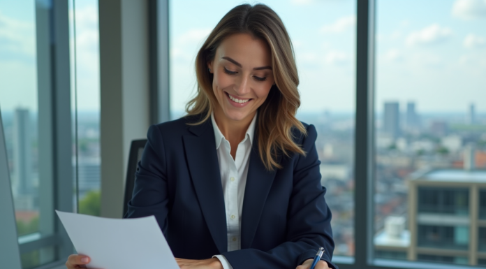 Femme d'affaires confiante dans un bureau luxembourgeois