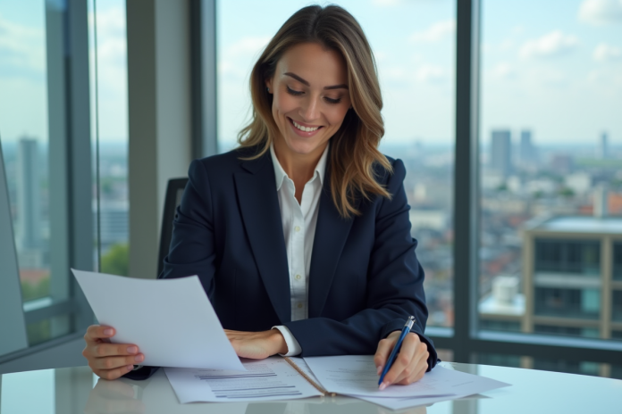 Femme d'affaires confiante dans un bureau luxembourgeois