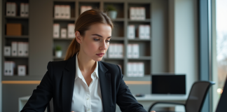 Prêt immobilier : pourquoi la banque exige avis d’imposition ? Femme d'affaires examine un avis d'imposition dans un bureau moderne