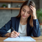 Taux d’endettement : quel seuil ne pas dépasser ? Comment le calculer ? Jeune femme en blazer bleu remplissant un budget