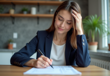 Taux d’endettement : quel seuil ne pas dépasser ? Comment le calculer ? Jeune femme en blazer bleu remplissant un budget