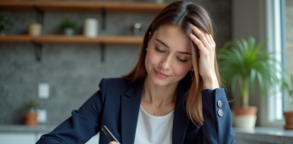 Taux d’endettement : quel seuil ne pas dépasser ? Comment le calculer ? Jeune femme en blazer bleu remplissant un budget