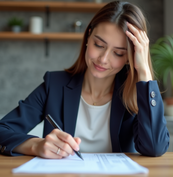 Taux d’endettement : quel seuil ne pas dépasser ? Comment le calculer ? Jeune femme en blazer bleu remplissant un budget