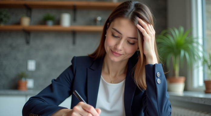 Taux d’endettement : quel seuil ne pas dépasser ? Comment le calculer ? Jeune femme en blazer bleu remplissant un budget