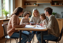 Femme française et ses enfants discutant chaleureusement