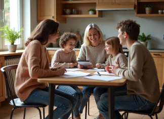 Impact du nombre d’enfants sur la retraite : ce qu’il faut savoir Femme française et ses enfants discutant chaleureusement