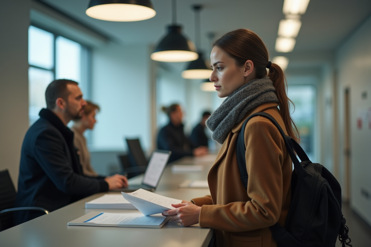 Femme en manteau au bureau d