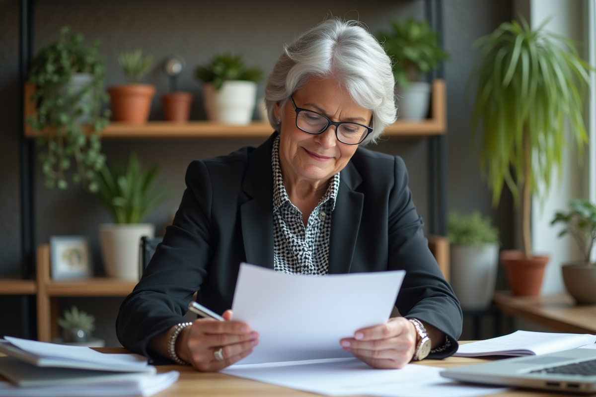 Femme retraitée travaillant à son bureau à domicile