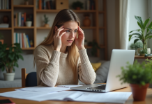 Auto-entrepreneur : arrêt maladie, quelles sont les possibilités ? Femme pensant au travail à domicile dans un salon cosy