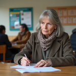Meilleure mutuelle pas chère pour les personnes défavorisées : quel choix faire ? Femme remplissant des papiers dans un bureau social