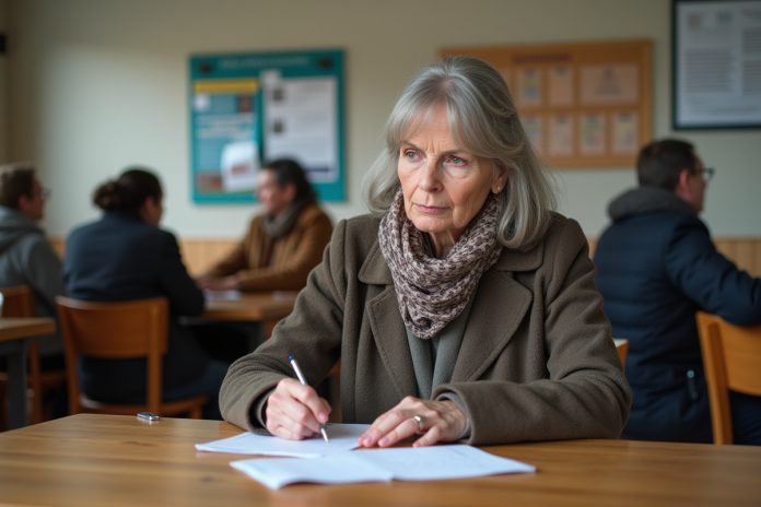 femme-travail-social Femme remplissant des papiers dans un bureau social