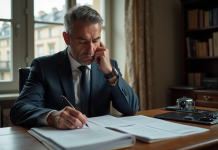 Impôts en France : durée autorisée pour séjourner sans payer? Tous les détails Homme d'affaires examinant des documents dans un appartement parisien