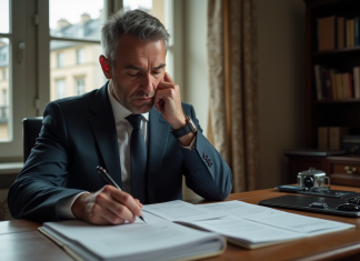 Impôts en France : durée autorisée pour séjourner sans payer? Tous les détails Homme d'affaires examinant des documents dans un appartement parisien