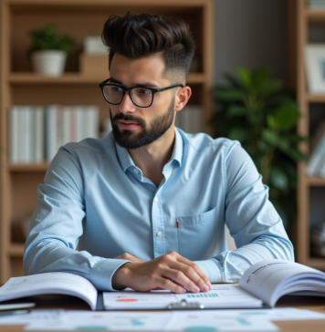 Homme en tenue décontractée dans un bureau moderne avec dossiers PEA