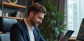 Crypto : quel actif offrirait un potentiel de croissance x1000 ? Homme d'affaires regardant des graphiques crypto sur tablette dans un bureau moderne