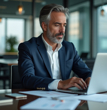 Banques utilisant Ripple : comparatif et analyse des fournisseurs Homme d'affaires en costume bleu analysant des graphiques financiers