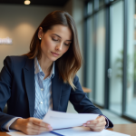 Création d’entreprise : quelles banques vous aident ? Jeune femme en banque professionnelle et concentrée