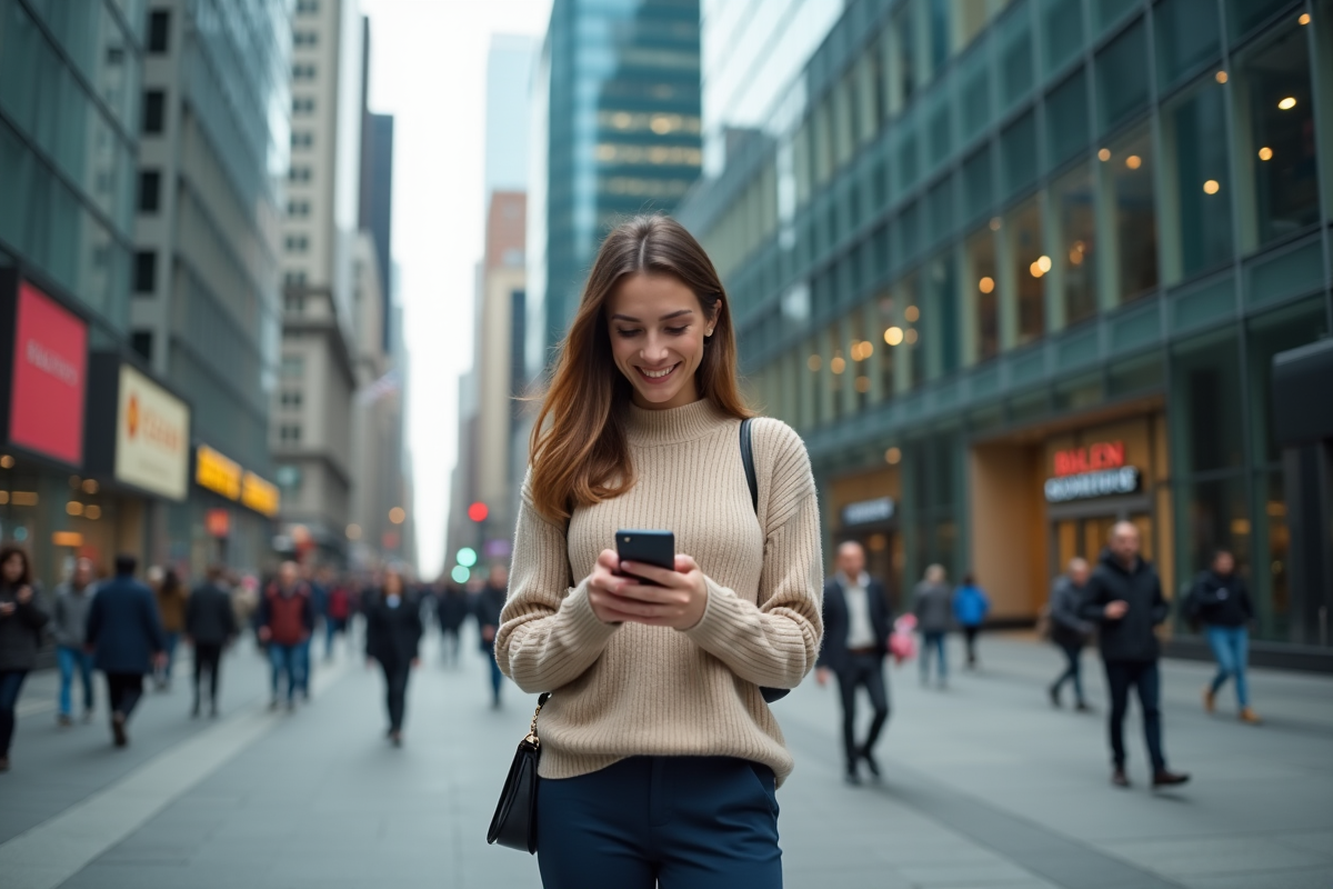 Jeune femme investisseuse dans la rue urbaine