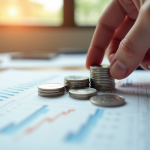 Main empilant des pièces d'argent sur un rapport financier