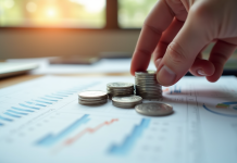 Main empilant des pièces d'argent sur un rapport financier